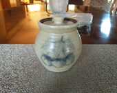 Vintage Newton Pottery Stoneware Salt Glaze Jar With Lid Strawberry Motif Wonderful Proportion Little Jar