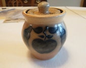 Vintage Shadowlawn Pottery Works Stoneware Salt Glaze Jar With Lid Apple Motif Wonderful Proportion Little Jar