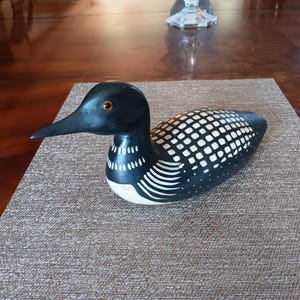 Vintage Common Loon Decoy Hand Carved And Painted Solid Wood Hand Painted