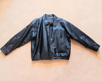 Vintage St John's Bay Leather Jacket L Bomber Black - Etsy