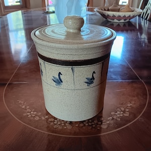 Vintage Pottery Stoneware Salt Glaze Goose Design Kitchen Canister 1992 Signed And Dated