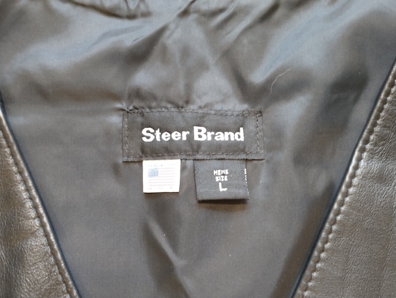 Vintage Steer Brand Black Leather Men's Vest Size… - image 2