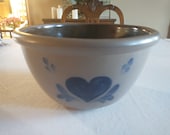 Vintage Rowe Pottery Large Mixing Bowl Stoneware Salt Glaze Heart Motif