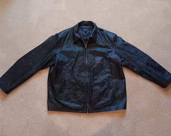 Vintage St. Johns Bay Men's Black Leather Bomber Jacket Size