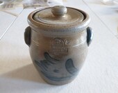 Vintage Rowe Pottery Stoneware Salt Glaze Jar Tulip Motif With Ears And Lid 1987