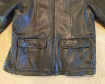 Vintage Cherokee Men's Black Leather Jacket Size L Bomber Jacket