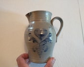 Vintage Rowe Pottery Stoneware Salt Glaze Pitcher With Heart Motif