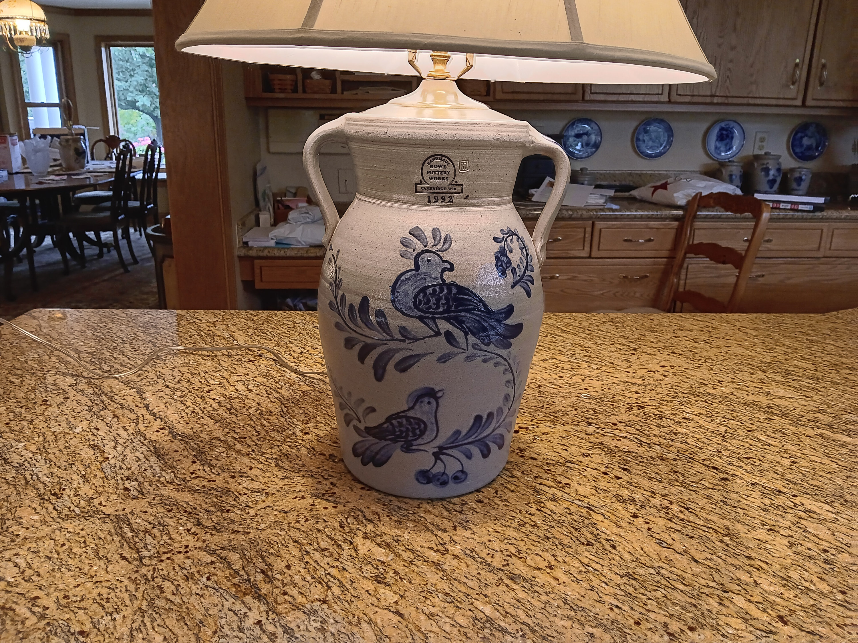 陶器 壺 飴色 骨董 Ag-230 Vintage Large Rowe Pottery Stoneware Salt Glaze Lamp Two