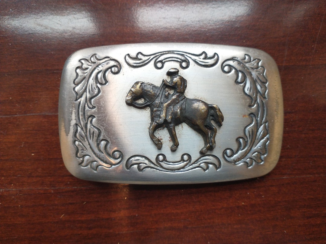 VINTAGE HORSE RIDING BELT Cowboy Riding Horse Belt Buckle: Antique Silver Western Belt  main image 2