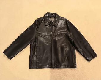 Vintage Croft and Barrow Men's Black Leather Jacket Size L Bomber