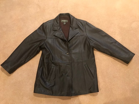 Vintage Eddie Bauer Dark Brown Leather Jacket Men… - image 3