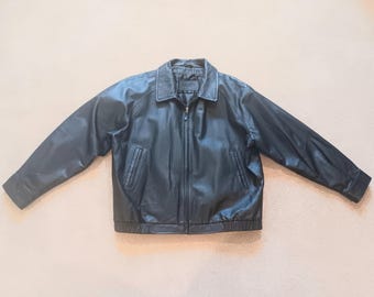 Vintage St. Johns Bay Men's Black Leather Bomber Jacket Size XXL