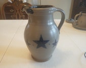 Vintage Rowe Pottery Stoneware Salt Glaze Very Large Pitcher With Star Motif 2000