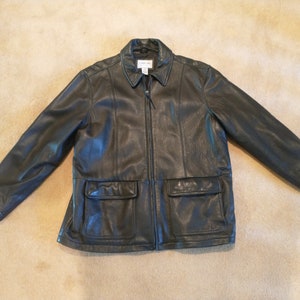 Vintage Cherokee Men&#39;s Black Leather Jacket Size L Bomber Jacket