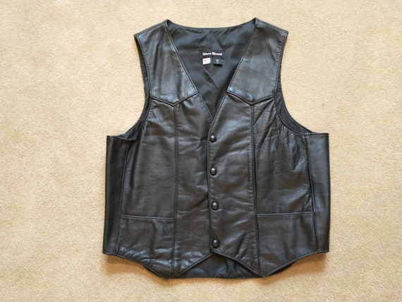 Vintage Steer Brand Black Leather Men's Vest Size… - image 1