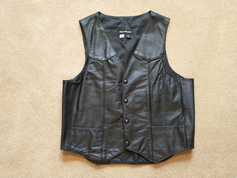 Vintage Steer Brand Black Leather Men's Vest Size XL Made in USA Etsy