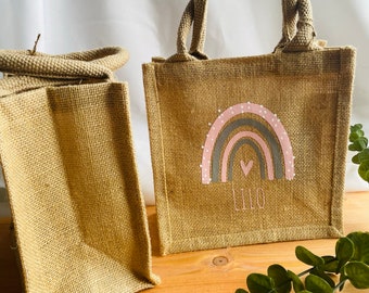 Jute bag rainbow l bag l dots l with name l personalized