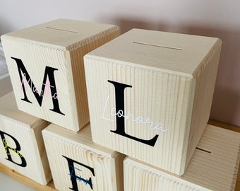Money box wood l personalized l with name l gift l baptism l 10 cm