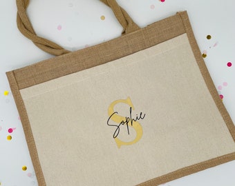 Personalized Jute Bag Initial Name | Market Bag | Personalized Gift for Mom | Custom Gifts | Shopping Bag