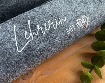 Pencil case l Teacher with heart l Educator with heart l Felt l Grey l Farewell gift