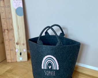 Felt basket rainbow | storage | basket | box | grey | personalized | with name