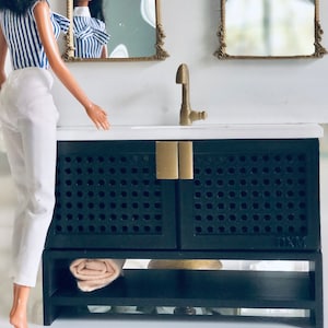 1:6 scale miniature bathroom vanity sink cabinet. (In stock will ship quickly.)
