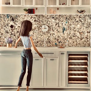 1:6 Scale Miniature Dollhouse kitchen island with Double Sink, Dishwasher and Wine cooler.