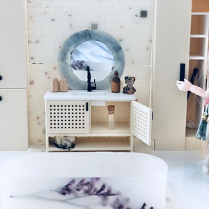 1:12 Scale miniature dollhouse rattan bathroom vanity