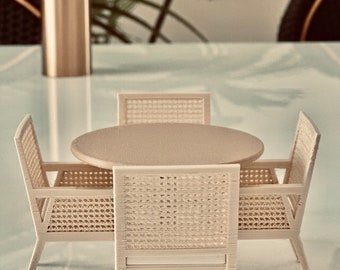 1:12 Scale Miniature Dollhouse Tulip Pedestal  table and Rattan chairs