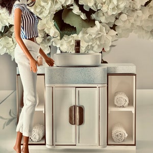 1:6 scale miniature floating bathroom vanity sink cabinet. (In stock will ship quickly.)