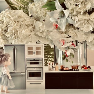 1:12 Scale Miniature Dollhouse oven and microwave cabinet. Double oven cabinet