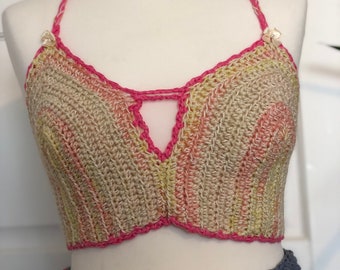 Handmade Crochet Halter top, bralet style. Medium