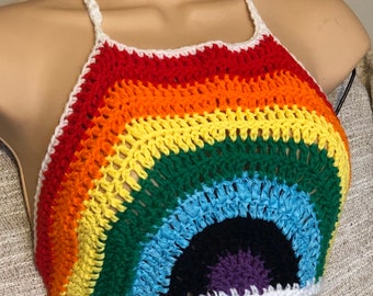 Crocheted Halter Top Rainbow Design