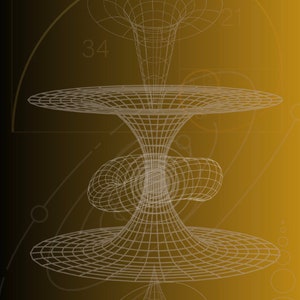 May include: A white wireframe model of a black hole against a gradient background of brown and gold. The model is a 3D representation of a singularity, a point in space-time where gravity is so strong that nothing, not even light, can escape.