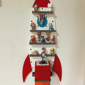 Tonie Shelf Rocket Ship for Kids Room – Handmade Wooden Toniebox Holder & Tonies Organizer