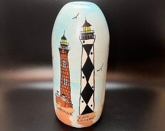 Hand Painted North Carolina Outer Banks Lighthouses - Hatteras Bodie Currituck Cape Lookout Ocracoke 11" Tall Bullet Buoy Crab Trap Float