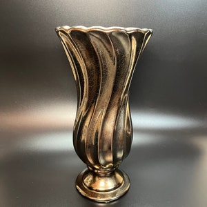 Vintage Haeger Pottery Vase: Metallic Bronze Swirl, 10&quot; MCM Decor