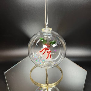 Blown Glass Holly, Berries & Bell&#39;s Christmas Ornament or Bulb Glitter Stars Ribbon Hanger Art Glass Bulb Holiday Gift Vintage Festive Gift