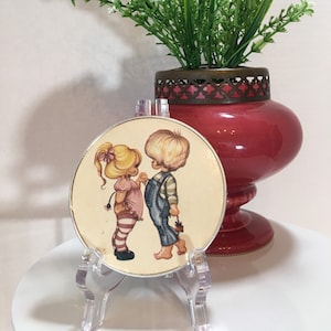 Vintage 1970s Folding Compact Mirror: Boy & Girl Graphic, Purse Vanity