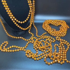 Golden Amber Faceted Bead Garland 9 Ft Strands 3 Piece Set Vintage Christmas Tree Ornaments Holiday Seasonal Decor Durable Plastic Beads
