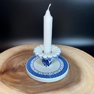 Royal Copenhagen Tranquebar Candle Holder: Hand-Painted Blue Florals