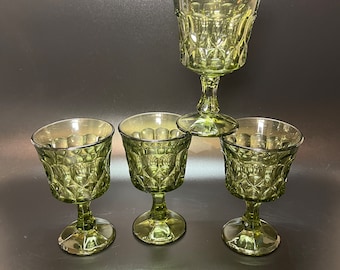 Noritake Perspective Olive Green Small Water Wine Glasses Goblets Set of Four (4) Vintage 1970s Glassware Farmhouse MCM Replacements Barware