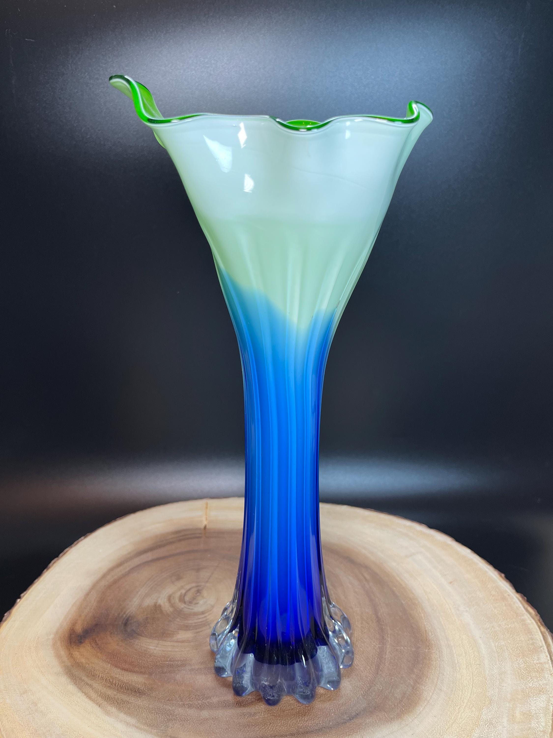 ヴィンテージアートガラス花瓶：コバルトブルー、ホワイト、ライム