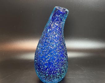 Vintage Mandruzzato Murano Art Glass Jarrón: Lágrima Sommerso Azul Cobalto