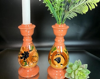 Los Bohios Puerto Rico Barro Pottery Candlesticks, 2 Pc Set - Read Description