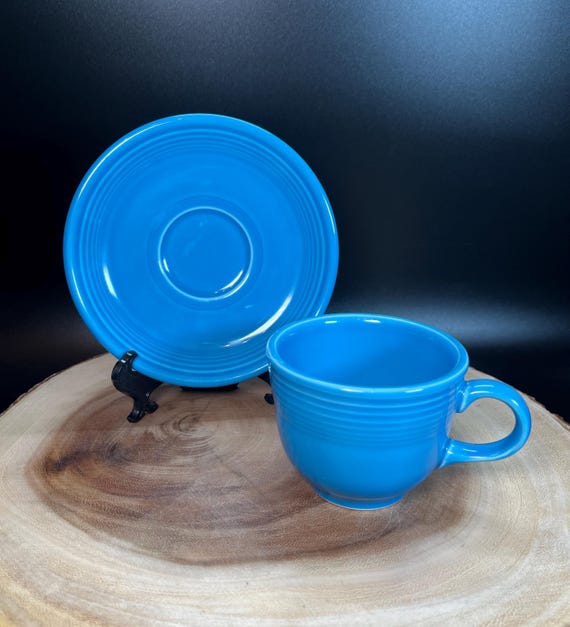Fiestaware Peacock Blue Cup and Saucer Set: Collectible Ceramic