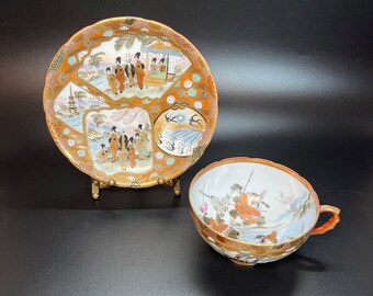 アンティーク 九谷焼 芸者 カップソーサー 大日本中村のサイン入り