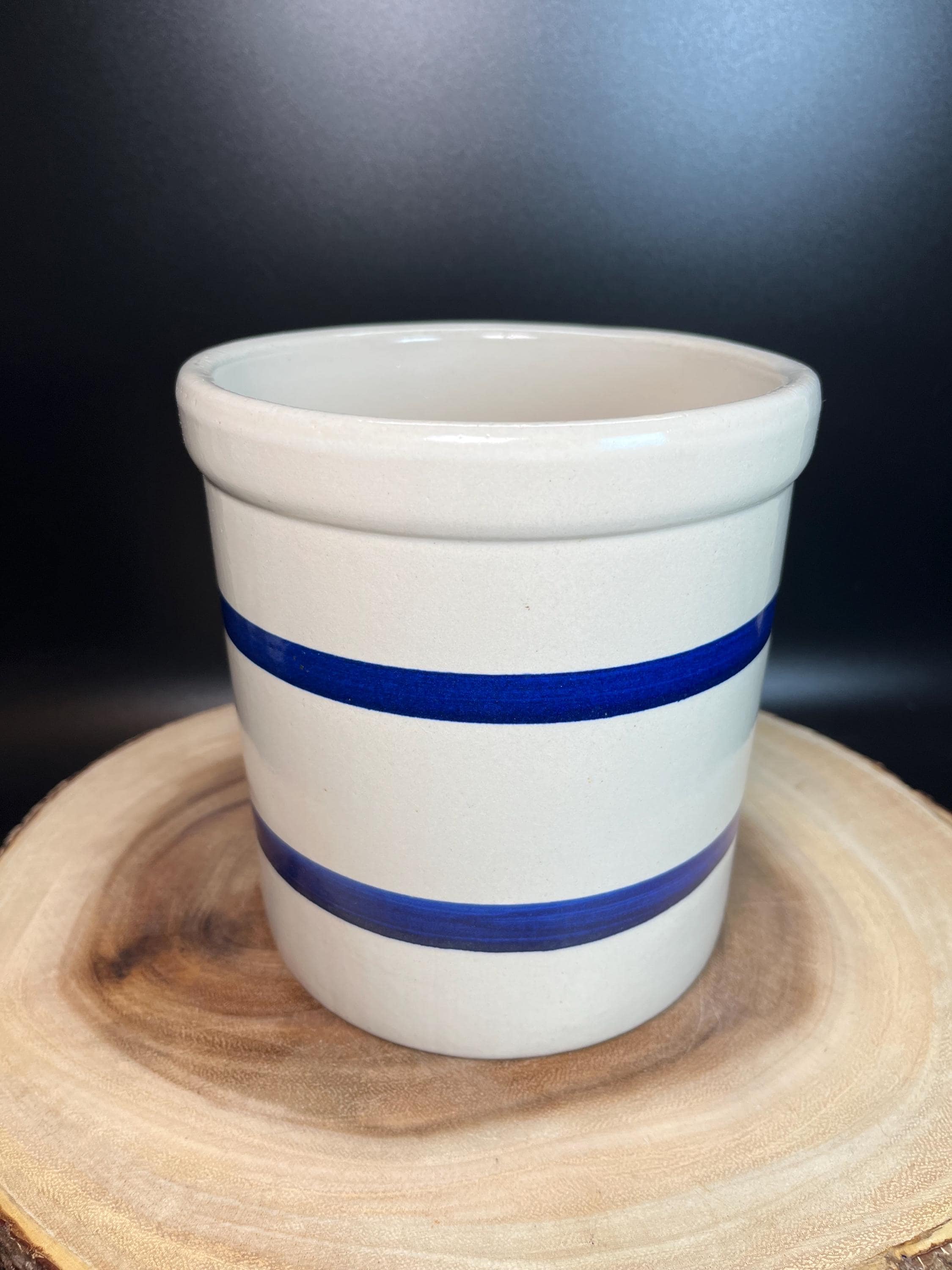 RRP Co Roseville Pottery Gray W/ Blue Stripes 2 Qt High Jar RRP Co Roseville Pottery Gray W/ Blue Stripes 2 Qt High Jar