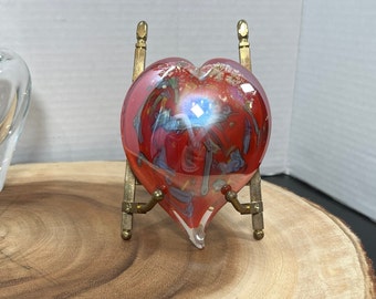 Murano Blown Art Glass Heart Paperweight Sommerso Red Blue Gold Flake Iridescent Italy MCM BoHo Cottage Valentines Day Gift Vintage Glass