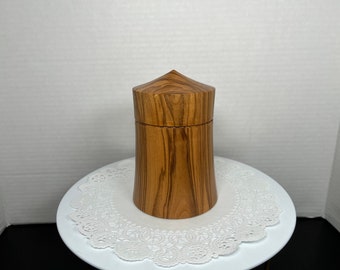 Hand Turned Olive Ash Wood Lidded Jar: Signed Trinket Cellar